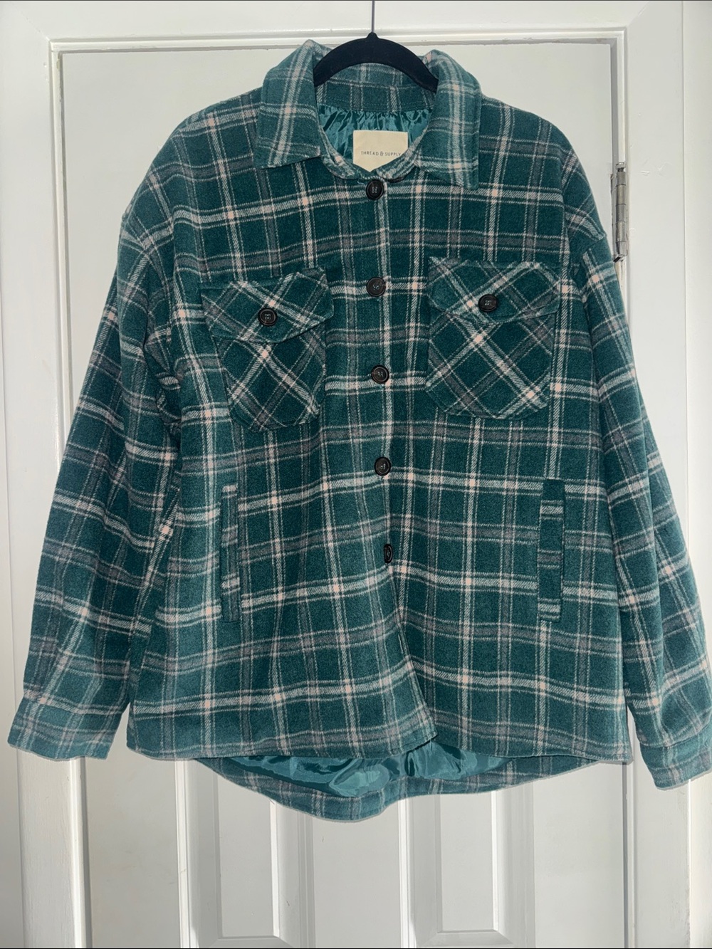 Thread & Supply Teal Green Plaid Button-Up Jacket/Shacket NWT!